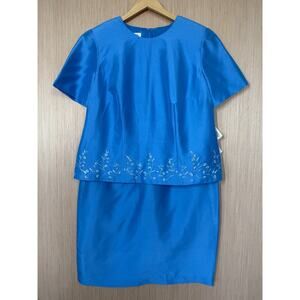 NEW $168 Vtg Talbots Pure Silk Shantung Embroidered Floral Dress Size 12W Event